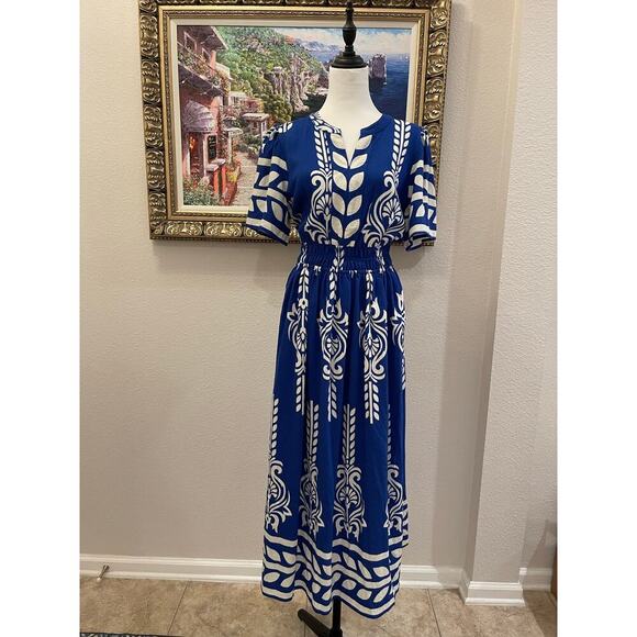 Umgee Boho Peplum Smocked Waist Dress - Picture 1 of 4